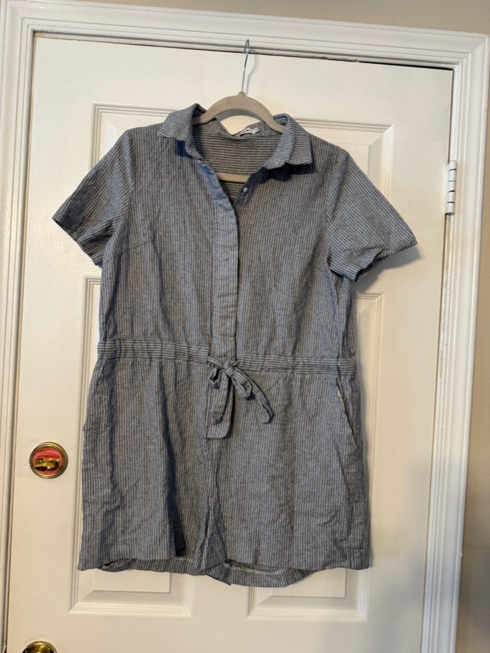 Stelen Striped Short-Sleeve Tie-Waist Romper - Blue